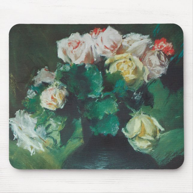 Flowers (aka Roses) by William Merritt Chase Mouse Pad (Front)