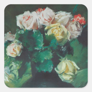 Flowers (aka Roses) by William Merritt Chase Square Sticker