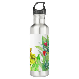 Flowers and a dandelion Fairy watercolor painting 710 Ml Water Bottle