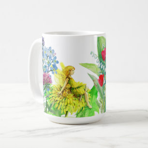 Flowers and a dandelion Fairy watercolor painting Coffee Mug
