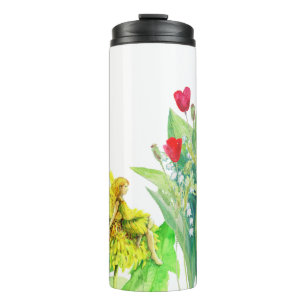 Flowers and a dandelion Fairy watercolor painting Thermal Tumbler