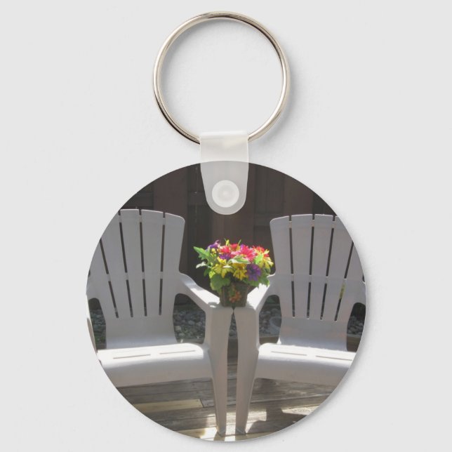 Flowers and Adirondack Chairs Keychain (Front)