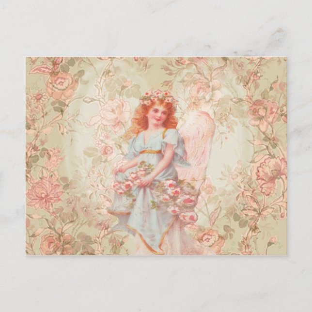 Flowers and Angel Vintage Collage Postcard (Front)