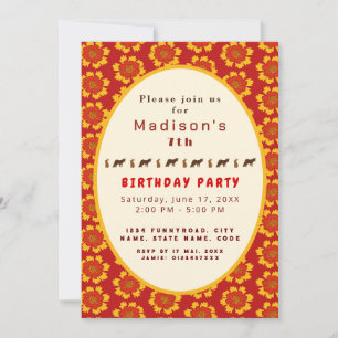 Flowers and animals red and yellow floral pattern invitation