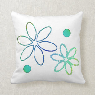 Flowers and beads in yellow, green and blue throw pillow