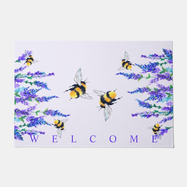 Flowers and Bees Doormat - Welcome (Front)