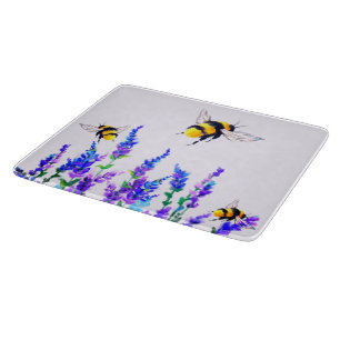 Flowers and Bees Flying Cutting Board Spring