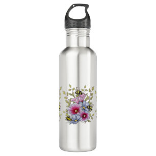 Flowers and Bees, Freehand Botanical Art 710 Ml Water Bottle