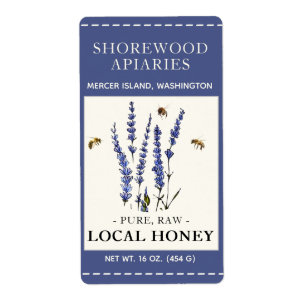 Flowers and Bees Honey Dashed Border 2x3.75" Label