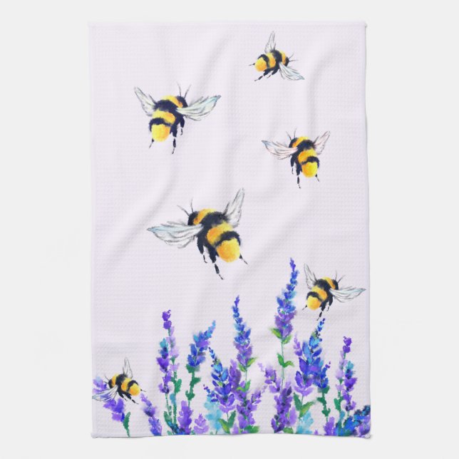 Flowers and Bees Kitchen Towel Spring (Vertical)