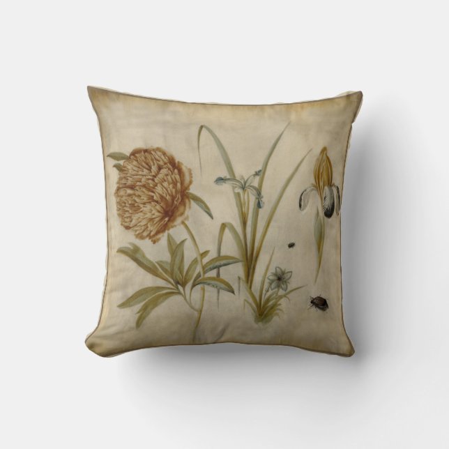 Flowers and Beetles by Hans Hoffmann Throw Pillow (Front)