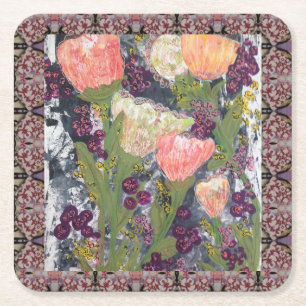 Flowers and Berries Square Paper Coaster