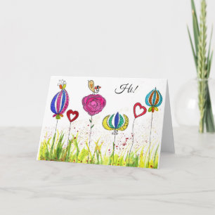 Flowers and Bird Greeting Card (Customizable)