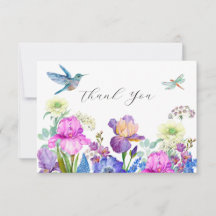 Flowers and bird hummingbird Watercolor thank you 