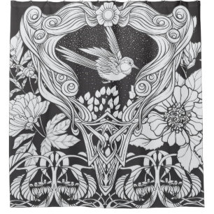 Flowers and bird in art nouveau style seamless pat
