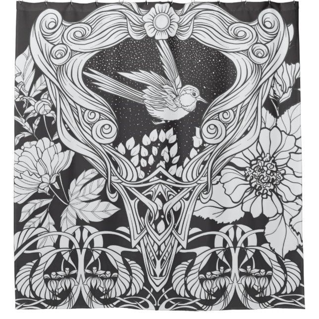 Flowers and bird in art nouveau style seamless pat (Front)