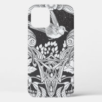 Flowers and bird in art nouveau style seamless pat