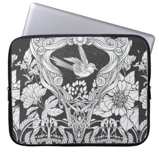 Flowers and bird in art nouveau style seamless pat laptop sleeve
