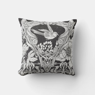 Flowers and bird in art nouveau style seamless pat throw pillow