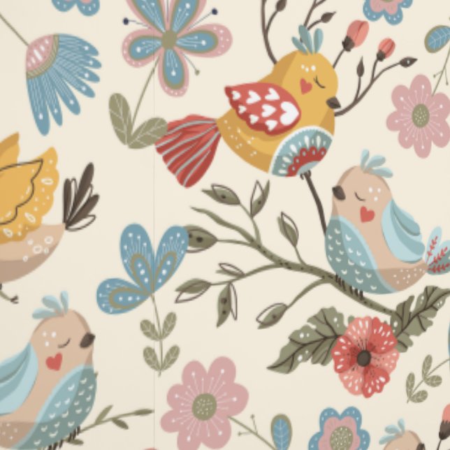  Flowers and birds in boho style Wallpaper (Seam)