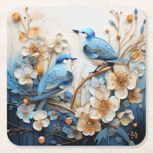 Flowers and Birds Square Paper Coaster
