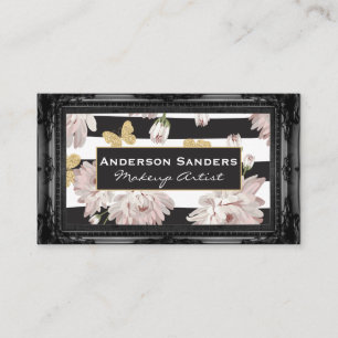 Flowers and Butterflies   Antique Black Border Business Card