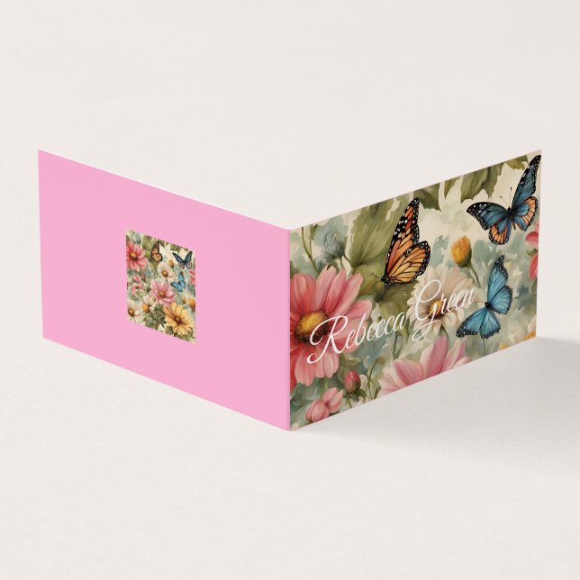 Flowers And Butterflies Art Work Business Card (Outside)