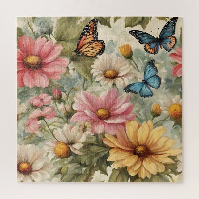 Flowers And Butterflies Art Work Puzzle (Vertical)