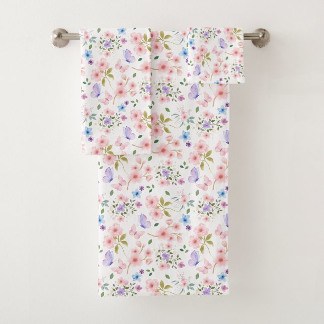 Flowers and Butterflies Bath Towel Set (Insitu)