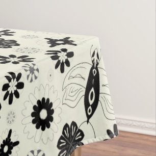 Flowers and butterflies black and white pattern tablecloth