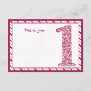 Flowers and butterflies first birthday thank you card