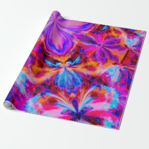 Flowers and Butterflies in Abstract Wrapping Paper