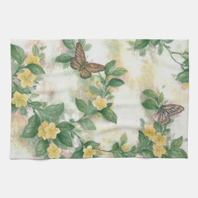 Flowers And Butterflies Kitchen Towel (Horizontal)