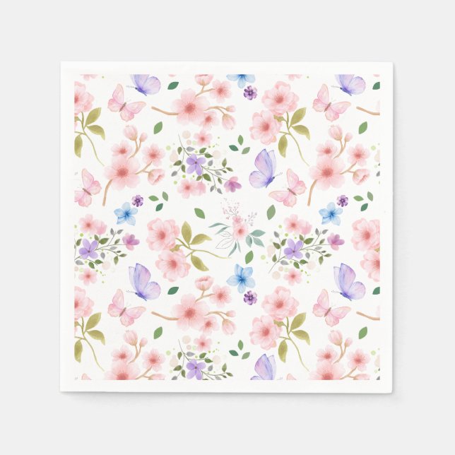 Flowers and Butterflies Napkin (Front)