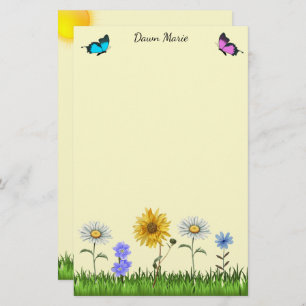 Flowers and Butterflies Personalized 5.5" x 8.5" Stationery