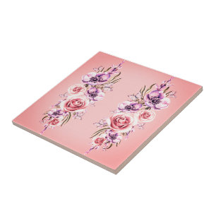 Flowers and Butterflies Pink Ceramic Tile Retro
