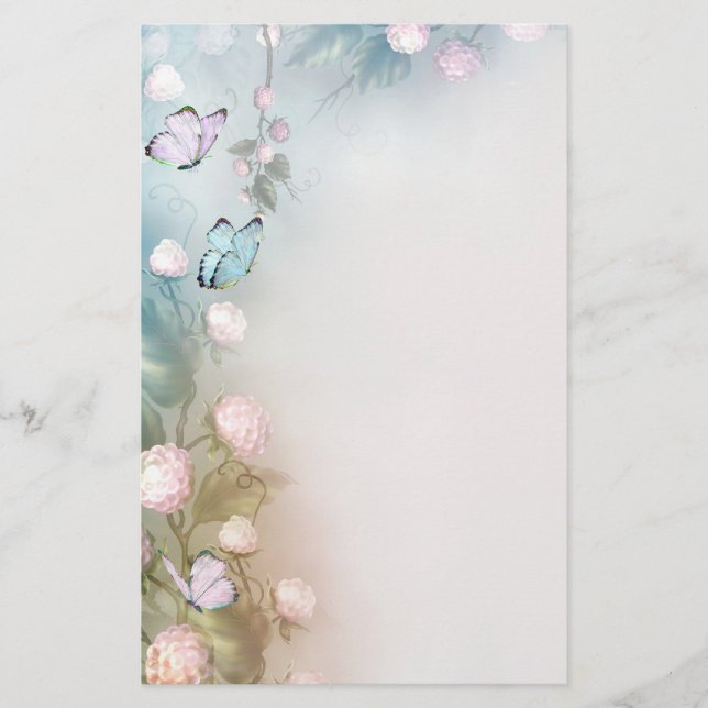 Flowers and Butterflies Stationery (Front)