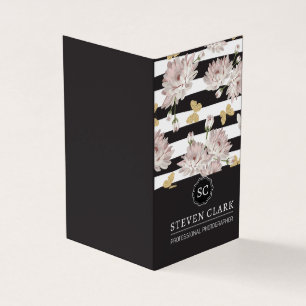 Flowers and Butterflies   Striped Business Card