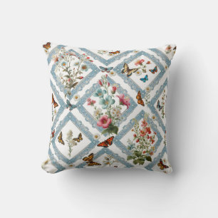 Flowers and butterflies throw pillow