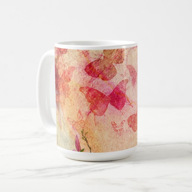 Flowers And Butterflies Watercolour, Coffee Mug (Front Left)
