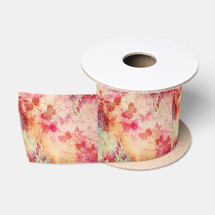 Flowers And Butterflies Watercolour, Satin Ribbon