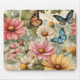 Flowers and Butterfly Art Mousepad