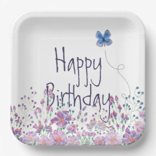 Flowers and Butterfly Birthday Party Paper Plate