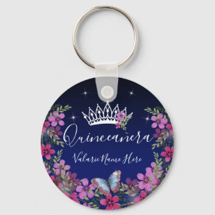 Flowers and Butterfly Princess Quinceanera Keychain