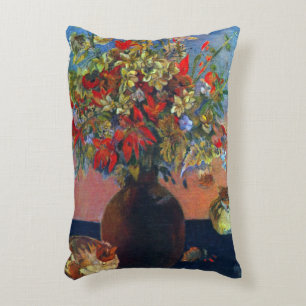 Flowers and Cats by Paul Gauguin, Vintage Fine Art Accent Pillow