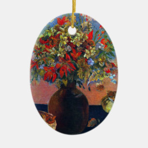 Flowers and Cats by Paul Gauguin, Vintage Fine Art Ceramic Ornament