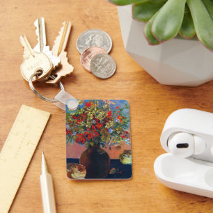 Flowers and Cats by Paul Gauguin, Vintage Fine Art Keychain