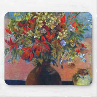 Flowers and Cats by Paul Gauguin, Vintage Fine Art Mouse Pad