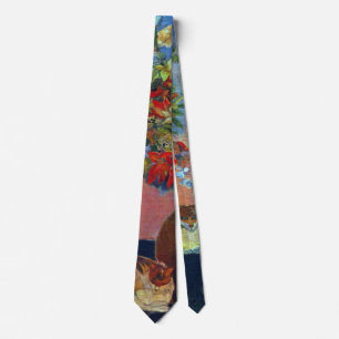 Flowers and Cats by Paul Gauguin, Vintage Fine Art Tie
