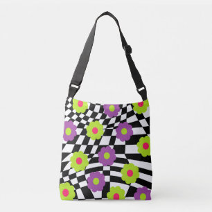 Flowers and Checkers Cross Body Bag Mod Purse